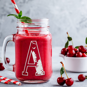 Monogram Forest Initial Letter A Etched on 16 oz Mason Jar Glass