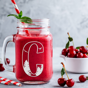Monogram Forest Initial Letter C Etched on 16 oz Mason Jar Glass
