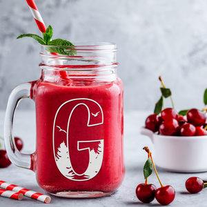 Monogram Forest Initial Letter G Etched on 16 oz Mason Jar Glass