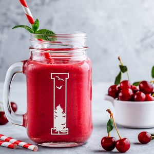 Monogram Forest Initial Letter I Etched on 16 oz Mason Jar Glass