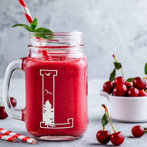 Monogram Forest Initial Letter L Etched on 16 oz Mason Jar Glass