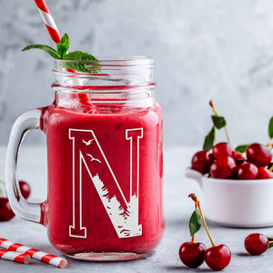Monogram Forest Initial Letter N Etched on 16 oz Mason Jar Glass