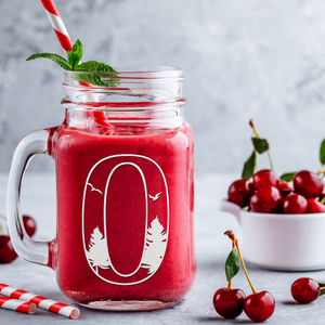 Monogram Forest Initial Letter O Etched on 16 oz Mason Jar Glass