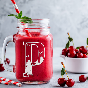 Monogram Forest Initial Letter P Etched on 16 oz Mason Jar Glass