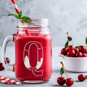 Monogram Forest Initial Letter Q Etched on 16 oz Mason Jar Glass