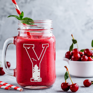 Monogram Forest Initial Letter Y Etched on 16 oz Mason Jar Glass