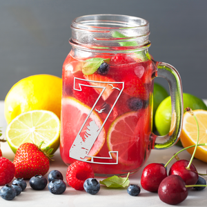Monogram Forest Initial Letter Z Etched on 16 oz Mason Jar Glass