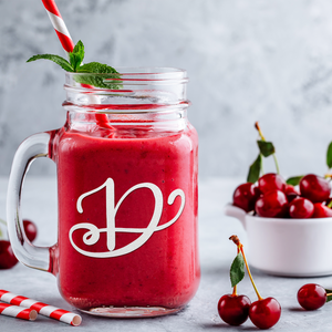 Monogram Curly Initial Letter D Etched on 16 oz Mason Jar Glass