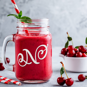 Monogram Curly Initial Letter N Etched on 16 oz Mason Jar Glass