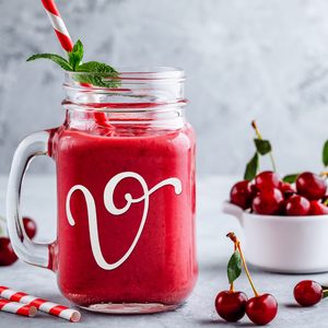 Monogram Curly Initial Letter V Etched on 16 oz Mason Jar Glass