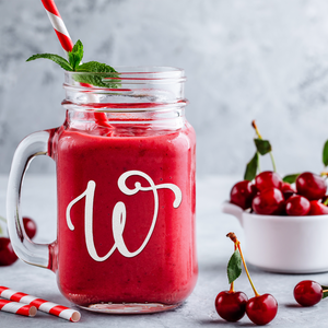 Monogram Curly Initial Letter W Etched on 16 oz Mason Jar Glass