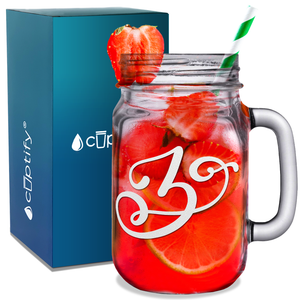 Monogram Curly Initial Letter Z Etched on 16 oz Mason Jar Glass