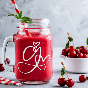 Monogram Hearts Initial Letter G Etched on 16 oz Mason Jar Glass