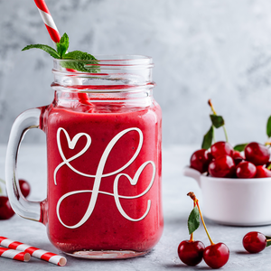 Monogram Hearts Initial Letter L Etched on 16 oz Mason Jar Glass