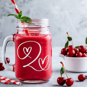 Monogram Hearts Initial Letter Q Etched on 16 oz Mason Jar Glass