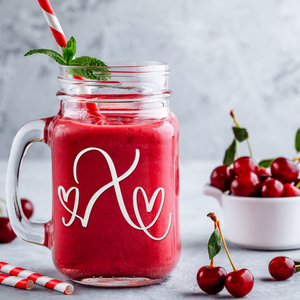 Monogram Hearts Initial Letter X Etched on 16 oz Mason Jar Glass