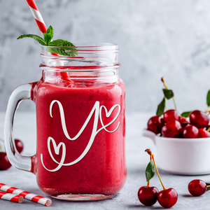 Monogram Hearts Initial Letter Y Etched on 16 oz Mason Jar Glass