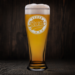 Super Dad Etched on 16 oz Glass Pilsner