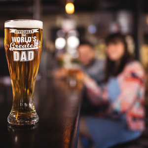 Officially World's Greatest Dad Etched on 16 oz Glass Pilsner