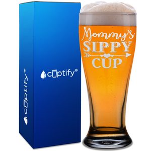 Mommy's Sippy Cup Arrow Etched on 16 oz Glass Pilsner