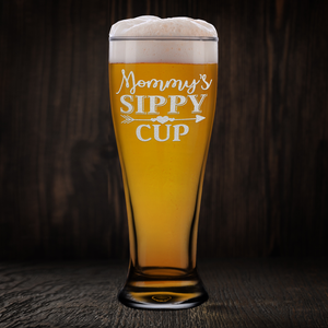 Mommy's Sippy Cup Arrow Etched on 16 oz Glass Pilsner