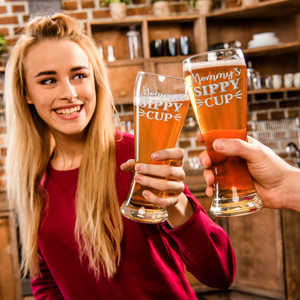 Mommy's Sippy Cup Whiskers Etched on 16 oz Glass Pilsner