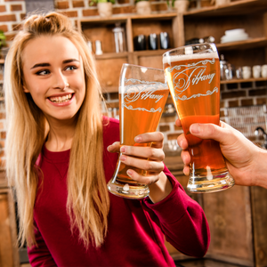 Personalized Scroll Script Etched 16 oz Beer Pilsner Glass