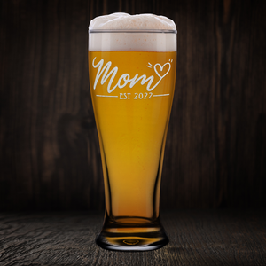 Mom Heart Est. 2022 Etched on 16 oz Glass Pilsner