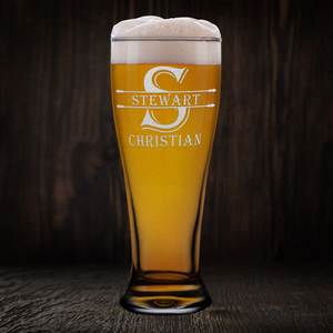 Personalized Initial Block Surname Etched 16 oz Beer Pilsner Glass
