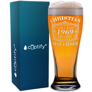Personalized Year Ultra Rare Edition Best Father Etched 16 oz Beer Pilsner Glass