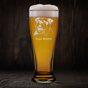 Personalized Bulldog Head Etched 16 oz Beer Pilsner Glass
