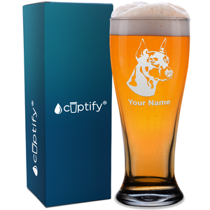Personalized Doberman Pinscher Head Etched 16 oz Beer Pilsner Glass