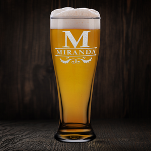 Personalized Initial Style Etched 16oz Beer Pilsner Glass