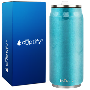 Seafoam Glitter 16oz Cola Can Bottle