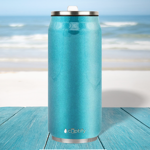 Seafoam Glitter 16oz Cola Can Bottle