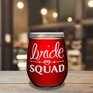 Bride Squad Hearts on 17 oz Stemless Wine Glass