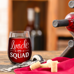 Bride Squad Hearts on 17 oz Stemless Wine Glass