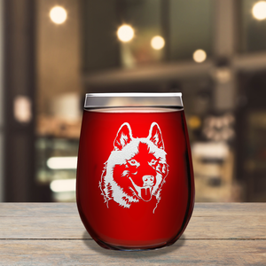 Siberian Huskie Head 17oz Stemless Wine Glass