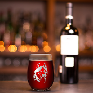 Siberian Huskie Head 17oz Stemless Wine Glass