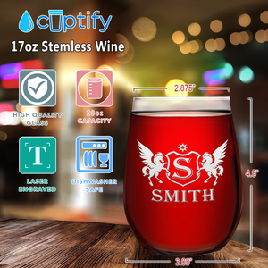 Personalized Pegasus Etched 17oz Stemless Wine Glass