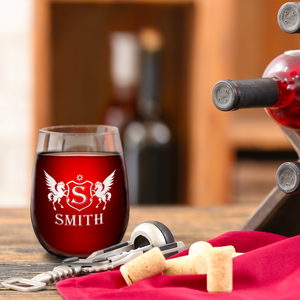 Personalized Pegasus Etched 17oz Stemless Wine Glass