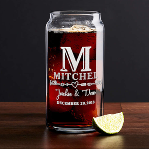 Personalized Monogram with Date Etched 20 oz Glass Can