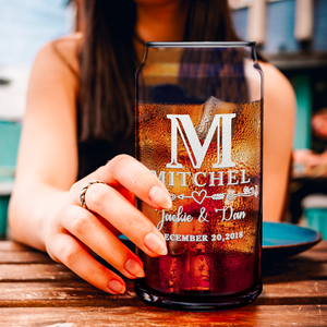 Personalized Monogram with Date Etched 20 oz Glass Can