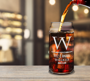 Personalized Classic Monogram Initial Date Etched 20 oz Glass Can