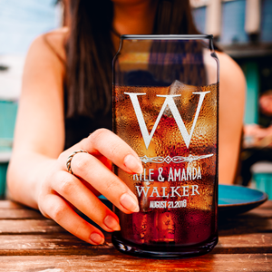 Personalized Classic Monogram Initial Date Etched 20 oz Glass Can