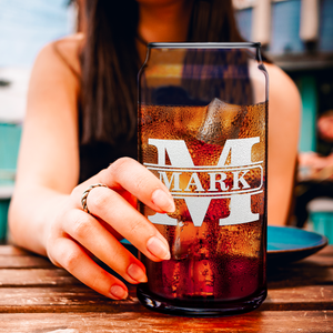 Personalized Vintage Block Etched 20 oz Glass Can