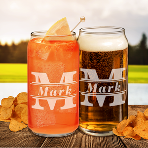 Personalized Initial Classic Block Etched 20 oz Glass Can