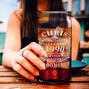 Personalized Ultra Rare Edition Groomsmen Etched 20 oz Glass Can
