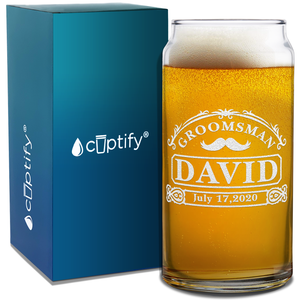 Personalized Groomsman with Mustache Etched on Glass