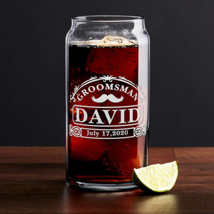 Personalized Groomsman with Mustache Etched on Glass